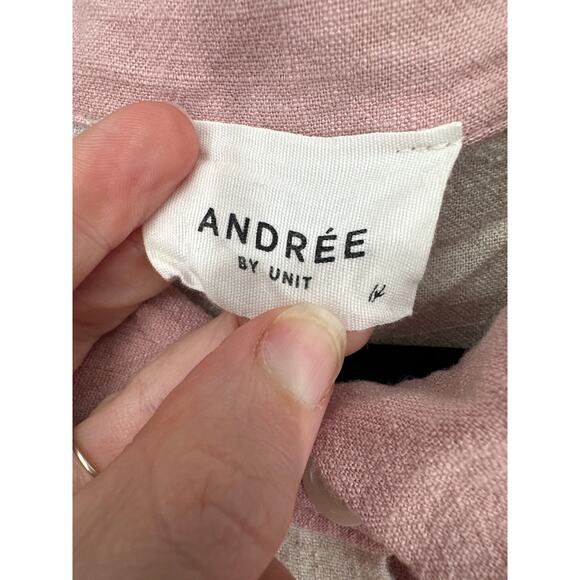 Andree By Unit Top Womens 1X Pink Beige Linen Button Long Sleeve Flowy Casual - Picture 2 of 7